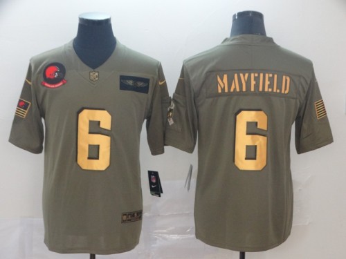 Cleveland Browns 6 Baker Mayfield 2019 Olive Gold Salute To Service Limited Jersey