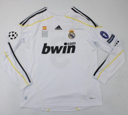 with UCL Patch Long Sleeve Retro Jersey 2009-2010 Real Madrid Home Soccer Jersey Vintage Real Football Shirt