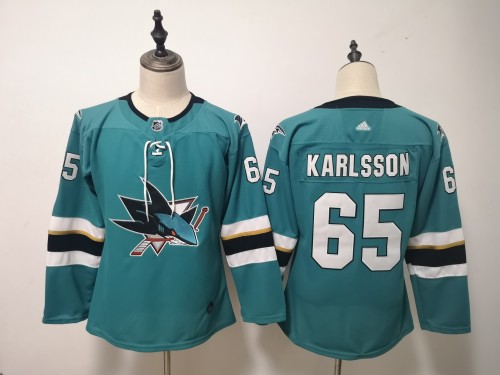 Women Hockey Jersey San Jose Sharks #65 KARLSSON Green  NHL Jersey