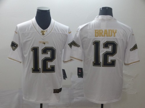 New England Patriots 12 BRADY White Gold Vapor Untouchable Limited Jersey