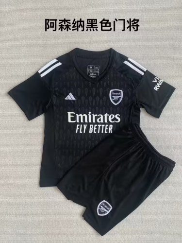 Adult Uniform 2023-2024 Arsenal Black Goalkeeper Soccer Jersey Shorts