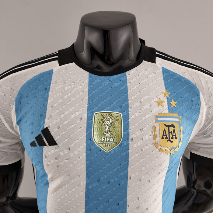with 3 Stars+Fifa World Cup 2022 Patch Player Version 2022 World Cup Argentina Home Soccer Jersey