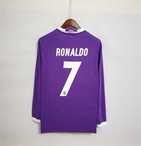 Long Sleeve Retro Jersey 2016-2017 Real Madrid RONALDO 7 Away Purple Soccer Jersey