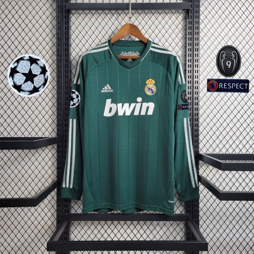 with UCL Patch Long Sleeve Retro Jersey 2012-2013 Real Madrid 3rd Away Green Soccer Jersey