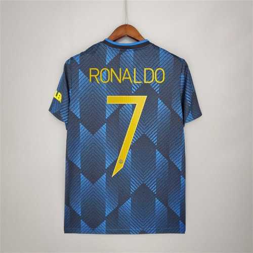 with UCL Lettering Fans Version 2021-2022 Manchester United RONALDO 7 Third Away Blue Soccer Jersey