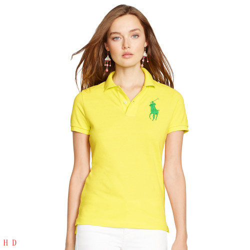 Women Yellow Ralph Polo with Green Big Logo