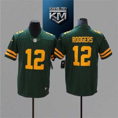 2021 Packers 12 RODGERS DARK GREEN NFL Jersey S-XXL YELLOW Font