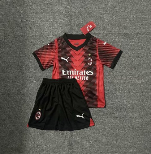 Youth Uniform AC Kids Kit 2023-2024 AC Milan Home Soccer Jersey Shorts