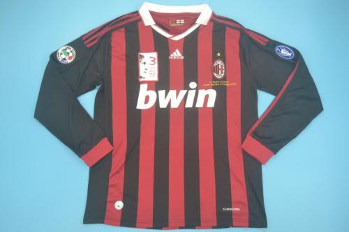 with Front Lettering+Front Patch+Serie A patch+Trophy 7 Patch Retro Jersey Long Sleeve 2009-2010 AC Milan Home Soccer Jersey