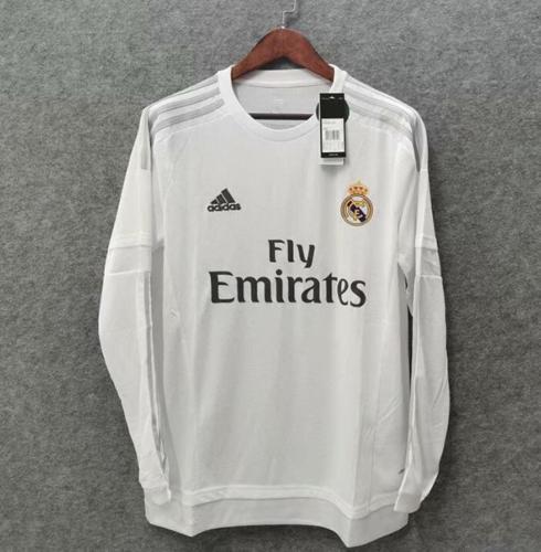 Long Sleeve Retro Jersey Real Madrid 2015-2016 Home Soccer Jersey White Vintage Real Camisetas de Futbol