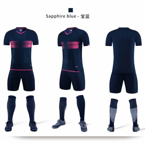 XBJKJW8823 Sapphire Blue Tracking Suit  Adult Uniform Soccer Jersey Shorts