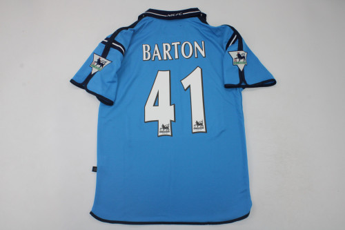 with EPL Patch Retro Man City Shirt 2002-2003 Manchester City BARTON 41 Home Soccer Jersey