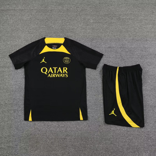 Adult Uniform 2023-2024 PSG Black/Yellow Soccer Training Jersey Shorts