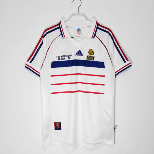 with Front Lettering Retro Jersey 1998 France Final Version Away White Soccer Jersey
