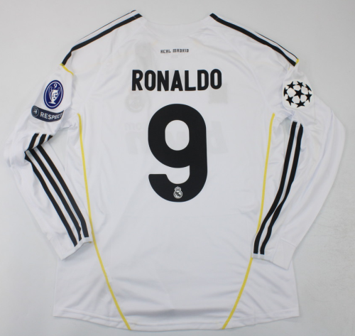 with UCL Patch Long Sleeve Retro Jersey 2009-2010 Real Madrid RONALDO 9 Home Soccer Jersey