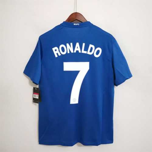with Front Patch Champions Patch Retro Jersey 2008-2009 Manchester United RONALDO 7 Away Blue Soccer Jersey