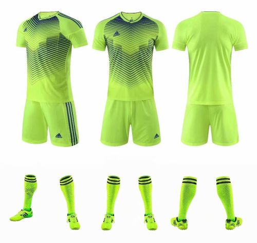XBJ-AFX-802# Fluorescent Green  Tracking Suit Adult Uniform Soccer Jersey Shorts