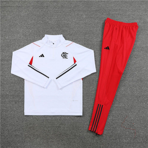 2023-2024 Flamengo White Soccer Training Sweater and Orange Pants