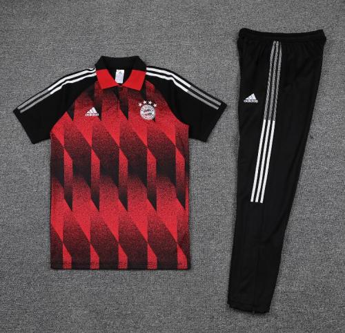 Bayern Black/Red Polo Soccer Jersey and Long Pants
