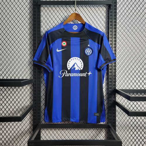 with New Sponor Logo+Coppa Italia Patch Fan Version 2022-23 Inter Milan Home Football Shirt
