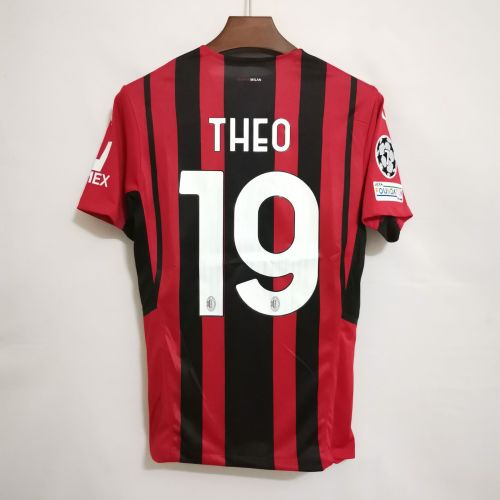 with UCL Patch Player Version 2021-2022 AC Milan THEO 19 Home Soccer Jersey