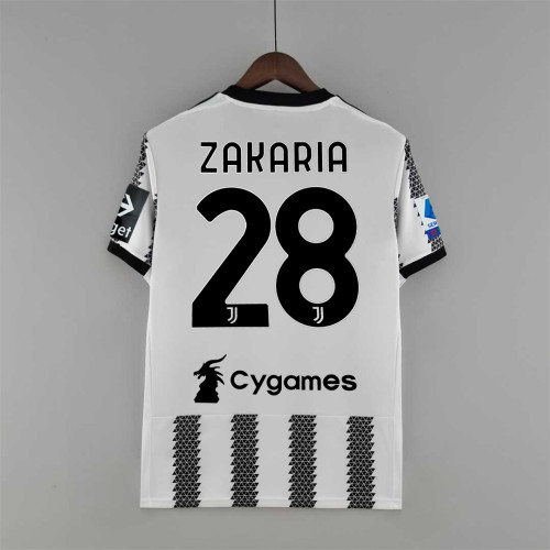 With Front Lettering Front Patch Serie A Patch Fans Version 2022-2023 Juventus ZAKARIA 28 Home Soccer Jersey