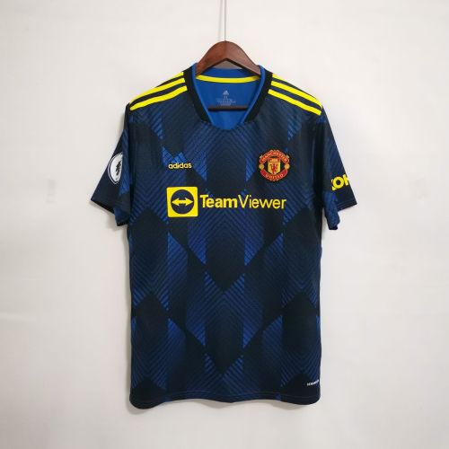 with EPL Patch Fans Version 2021-2022 Manchester United Third Away Blue Soccer Jersey