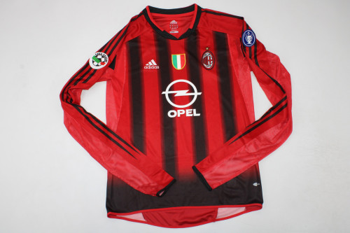 with Scudetto+Serie A+Trophy 6 Patch Long Sleeve Retro AC Maillot 2004-2005 AC Milan Home Vintage Soccer Jersey