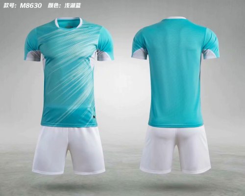M8630 Light Lake Blue  Tracking Suit Adult Uniform Soccer Jersey Shorts