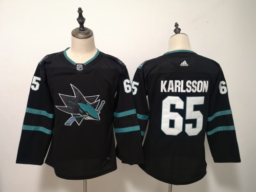 Women Hockey Jersey San Jose Sharks #65 KARLSSON Black NHL Jersey