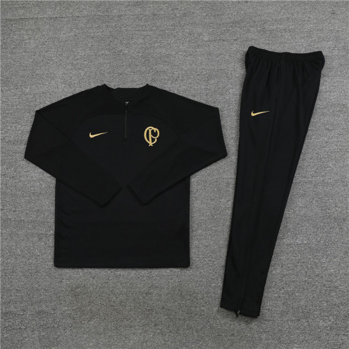 2023-2024 Corinthians Black 1/4 Zipper Soccer Training Sweater and Pants