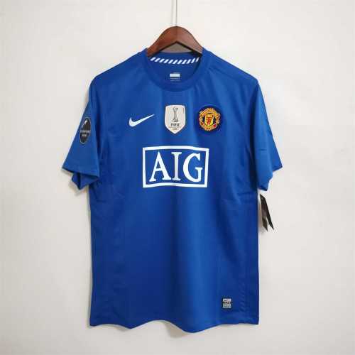 with Front Patch+Champions Patch Retro Jersey 2008-2009 Manchester United Away Blue Soccer Jersey