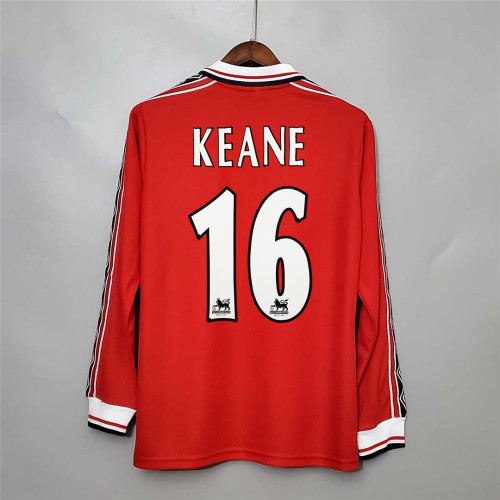 Retro Jersey Long Sleeve 1998-1999 Manchester United KEANE 16 Home Soccer Jersey