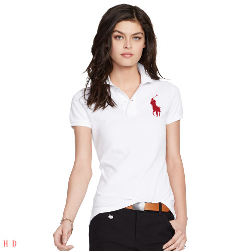 Women White Ralph Polo with Red Big Logo