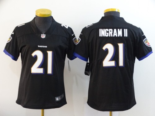 Women Baltimore Ravens 21 INGRAM II Black NFL Jersey
