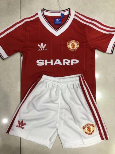 Retro Youth Uniform Manchester United 1984 Home Soccer Jersey Shorts