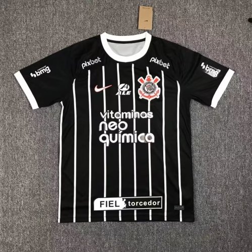 with All Sponor Logos Fan Version 2023-2024 Corinthians Away Black Soccer Jersey