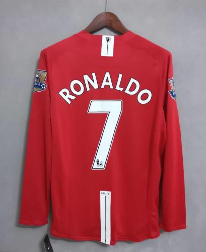 Retro Jersey Long Sleeve 2007-2008 Manchester United Home Red RONALDO 7 Soccer Jersey