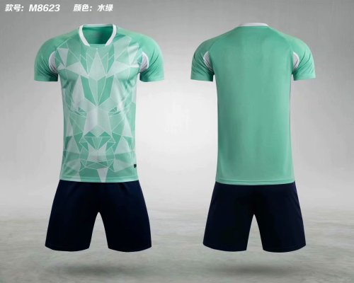 M8623 Light Green Tracking Suit Adult Uniform Soccer Jersey Shorts