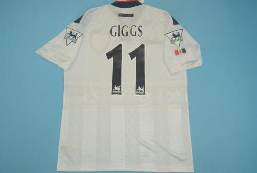with EPL Patch Retro Jersey 1998-1999 Manchester United 11 GIGGS Away White Soccer Jersey