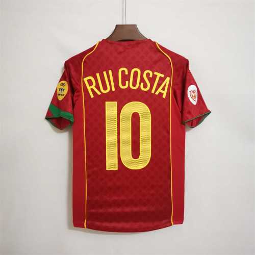 with Front Lettering+Euro Patch Retro Jersey 2004 Portugal 10 RUI COSTA Home Soccer Jersey