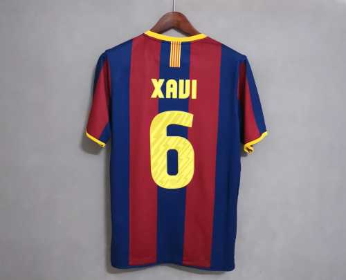 with Front Patch+UCL Patch Retro Jersey 2010-2011 Barcelona XAVI 6 Home Soccer Jersey