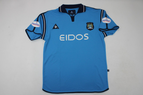 with Patch Retro Shirt 2001-2002 Manchester City Vintage Home Soccer Jersey