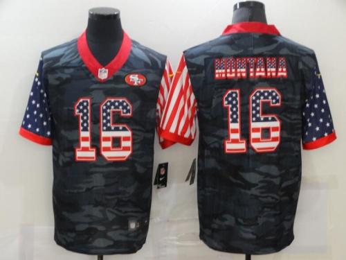 San Francisco 49ers 16 MONTANA Black Camo USA Flag Limited Jersey