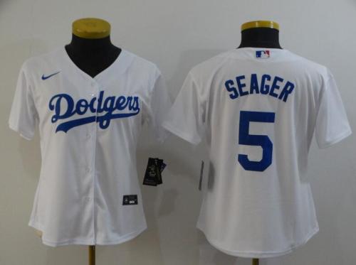 Women Dodgers 5 Corey Seager White 2020 Cool Base Jersey
