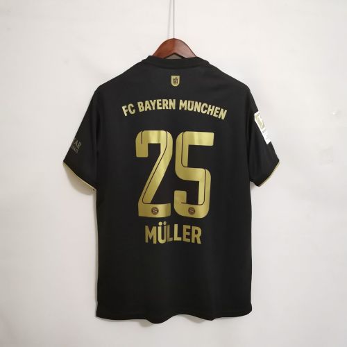 with Bundesliga Patch+Front Patch Fans Version Bayern Munich 2021-2022 MÜLLER 25 Away Black Soccer Jersey