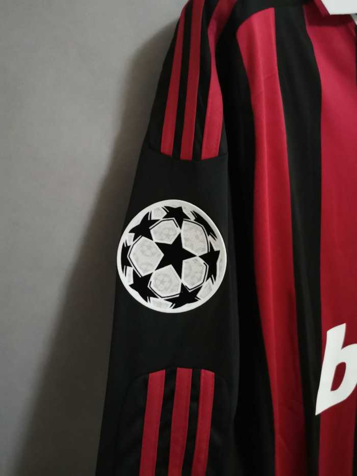 with UCL Patch Retro Jersey Long Sleeve 2009-2010 AC Milan RONALDINHO 80 Home Vintage Soccer jersey