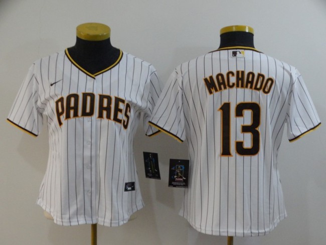 Women San Diego Padres 13 MACHADO White 2020 Cool Base Jersey