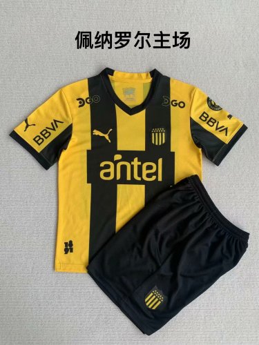 Youth Uniform Kids Kit 2023-2024 Peñarol Home Soccer Jersey Shorts