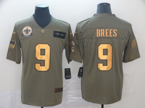 New Orleans Saints 9 Drew Brees 2019 Olive Gold Salute To Service Limited Jersey